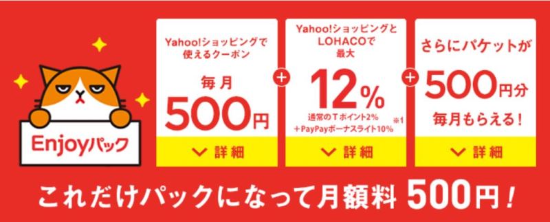 ワイモバイルのenjoyパックオプションの特典が500円以上の価値があるので、Yahooショッピング利用者は実質0円以上の価値がある