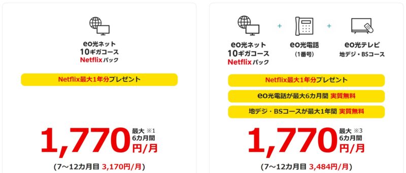 eo光ネット×Netflixセットの種類と特典の説明